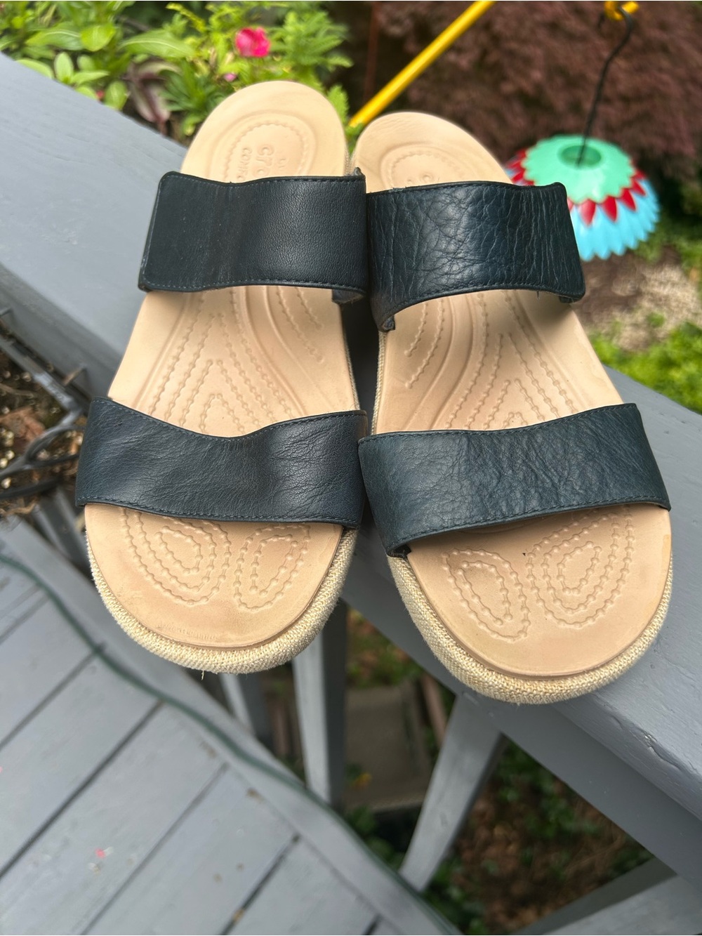 Crocs Black Double-Strap Slide Sandals - Neutral Footbed  8